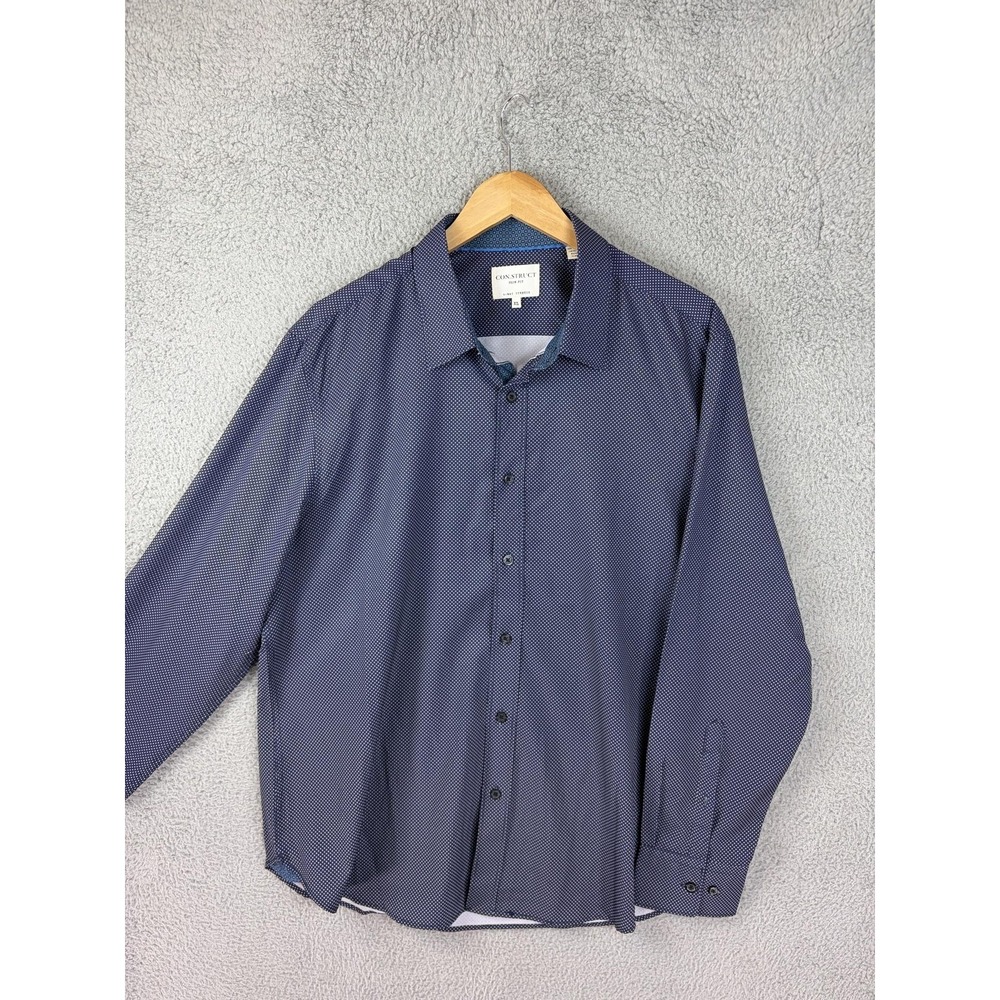 CON.STRUCT Shirt Mens XL Blue Polka Dot Slim Fit 4-Way Stretch Long Sleeve Mens
